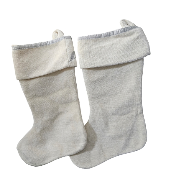Winter White Velvet Stockings W/ Holly & Berries Embroidered Along With Sequins - Picture 4 of 6